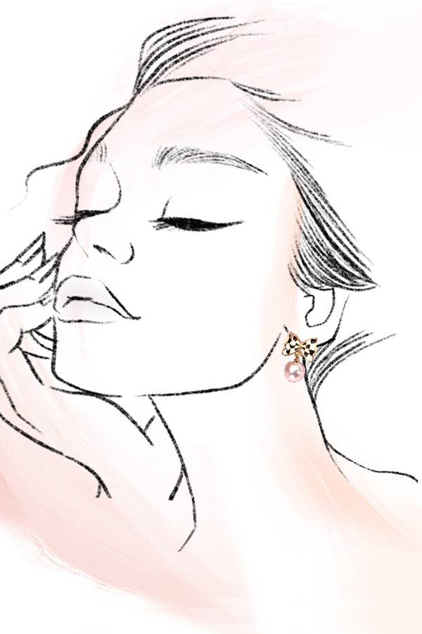 CHECKER PEARL DROP EARRING