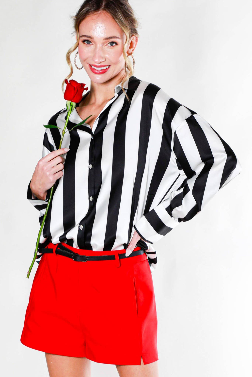 Striped Satin Top Mocha/Brown