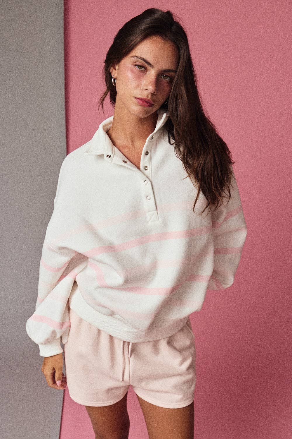 STRIPED PULLOVER SWEATER: PINK