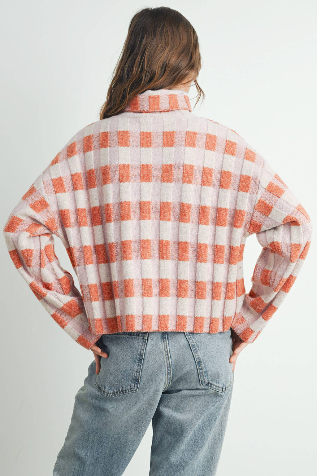 Check Turtleneck Sweater Taupe