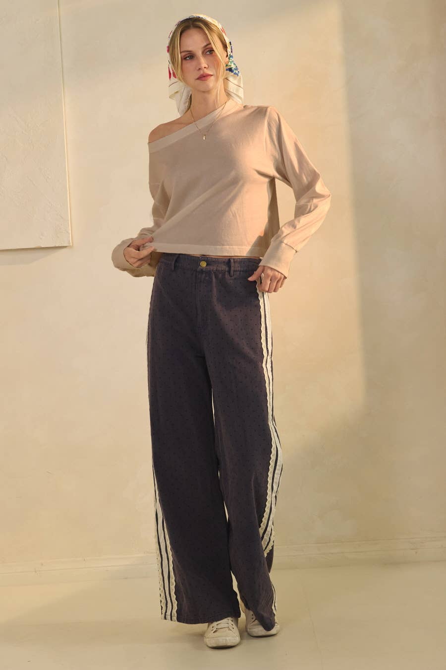 Acid Washed Polka Dot Denim Pants