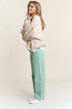 Floral Checkered Sweater : Periwinkle