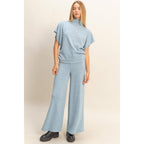 Mock Neck Top And Pants Set: Beige