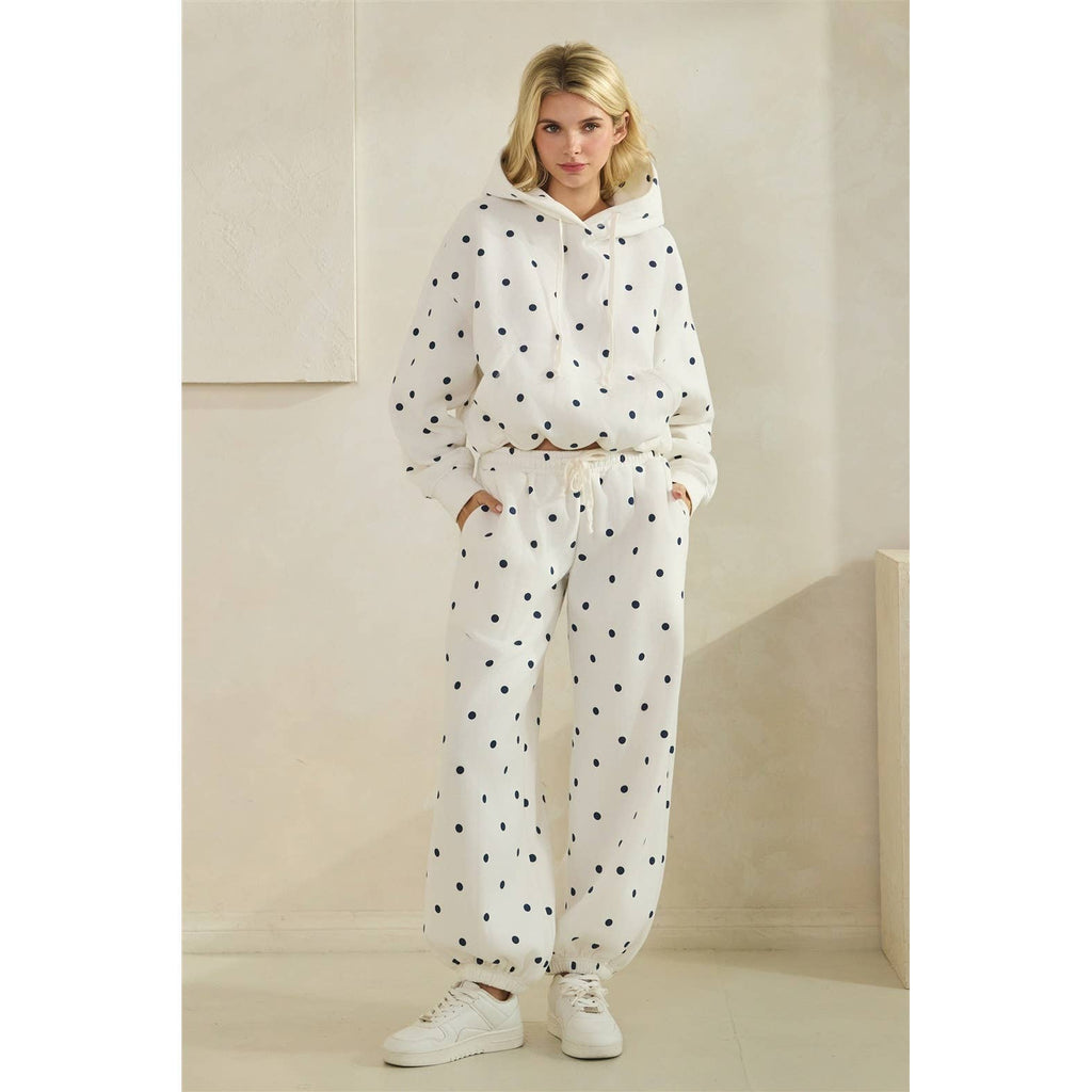 Polka Dot Bubble Hem Knit Hoodie