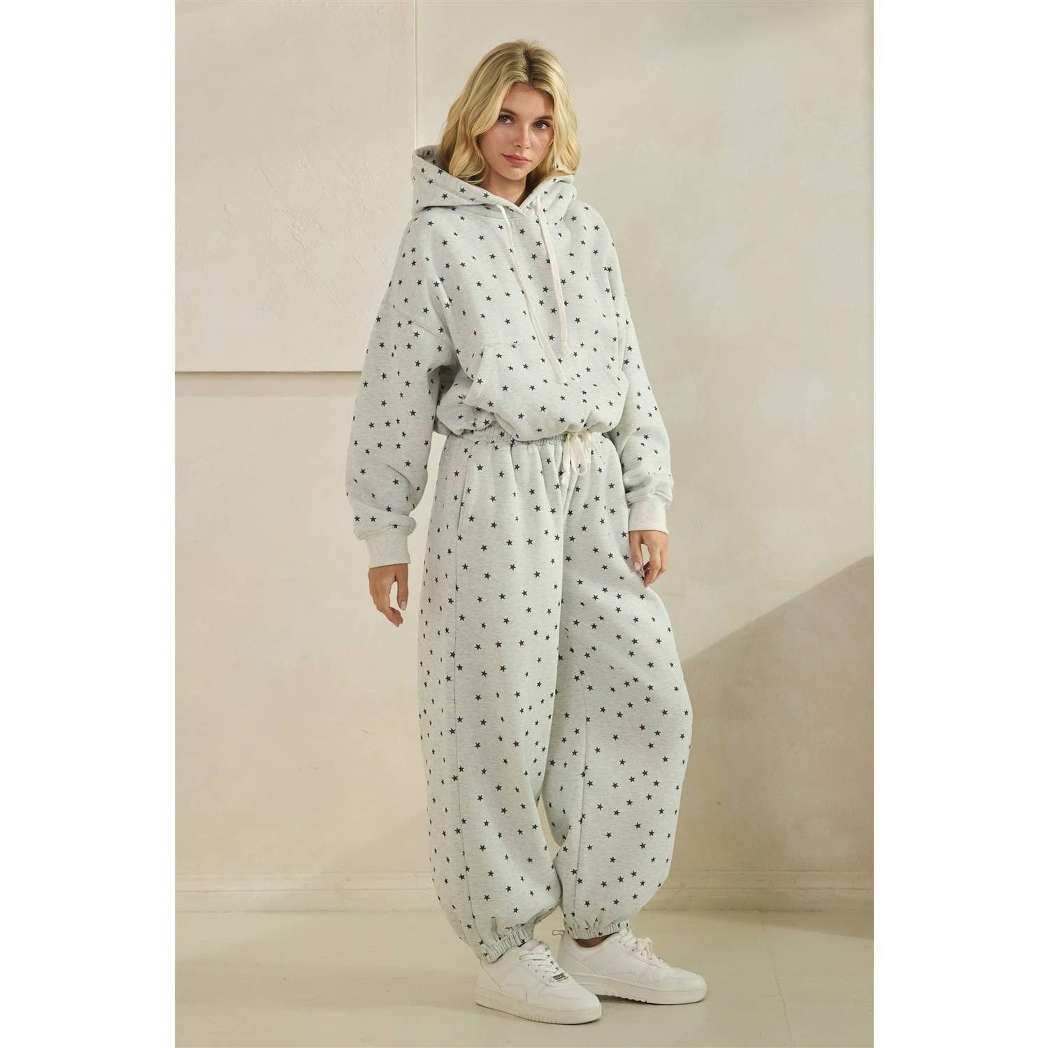 Polka Dot Bubble Hem Knit Hoodie