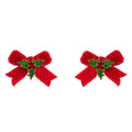 Christmas Holly Enamel w Velvet Bow Post Earrings: Red, ONE SIZE