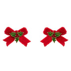 Christmas Holly Enamel w Velvet Bow Post Earrings: Red, ONE SIZE