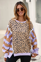 Leopard Striped Color Block Sweatshirt