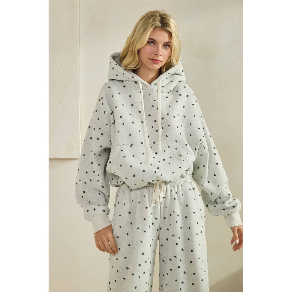 Polka Dot Bubble Hem Knit Hoodie