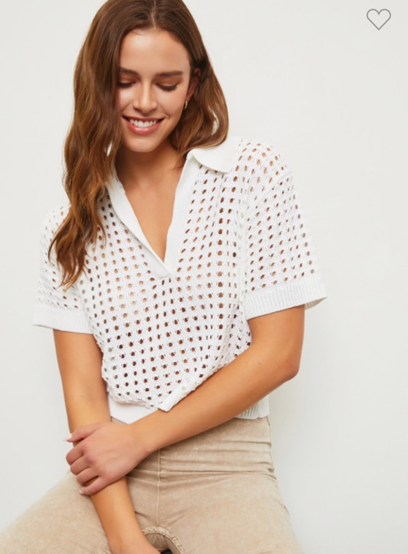 White Crochet Collared Top
