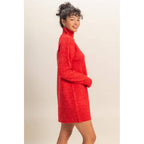 High Neck Sweater Mini Dress: Red