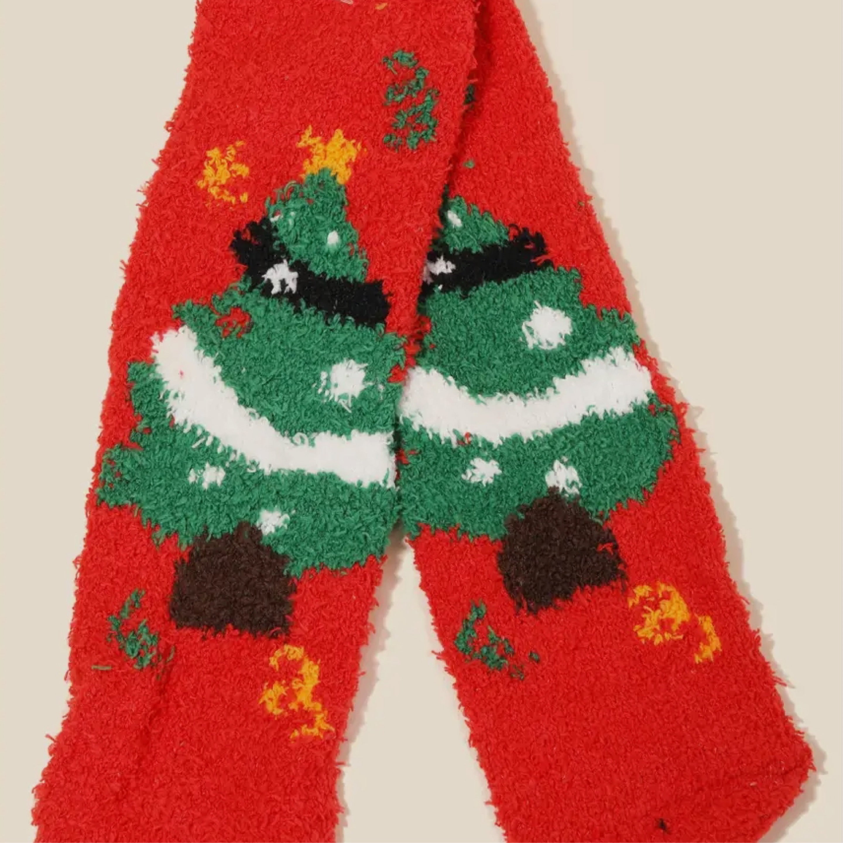 Fuzzy Christmas Tree Socks