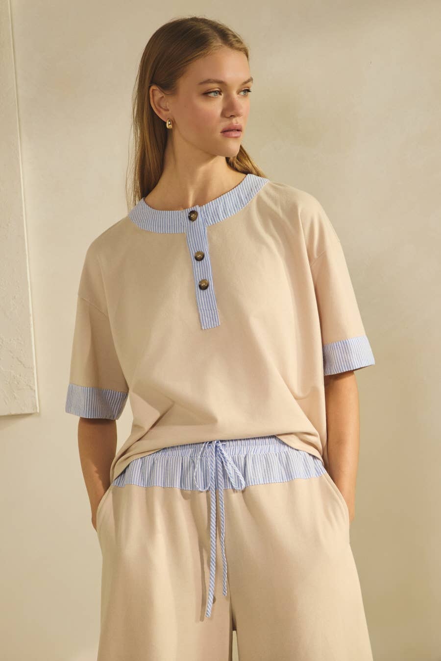 Gingham Ivory  Top And Pants Set