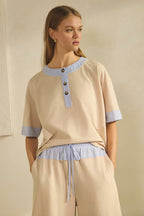 Gingham Ivory  Top And Pants Set