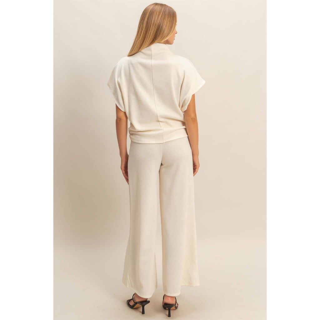 Mock Neck Top And Pants Set: Beige
