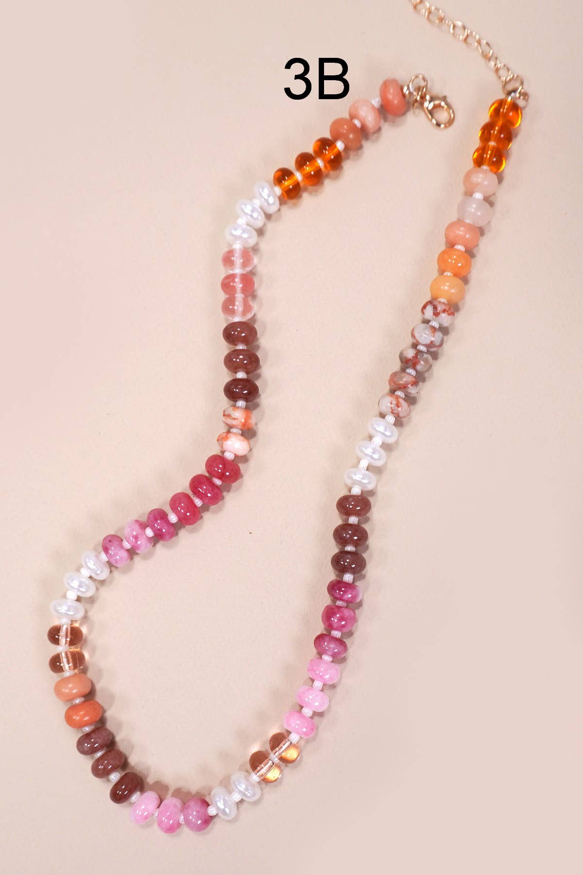 Pink & Brown Natural Agate Precious Beaded Necklace