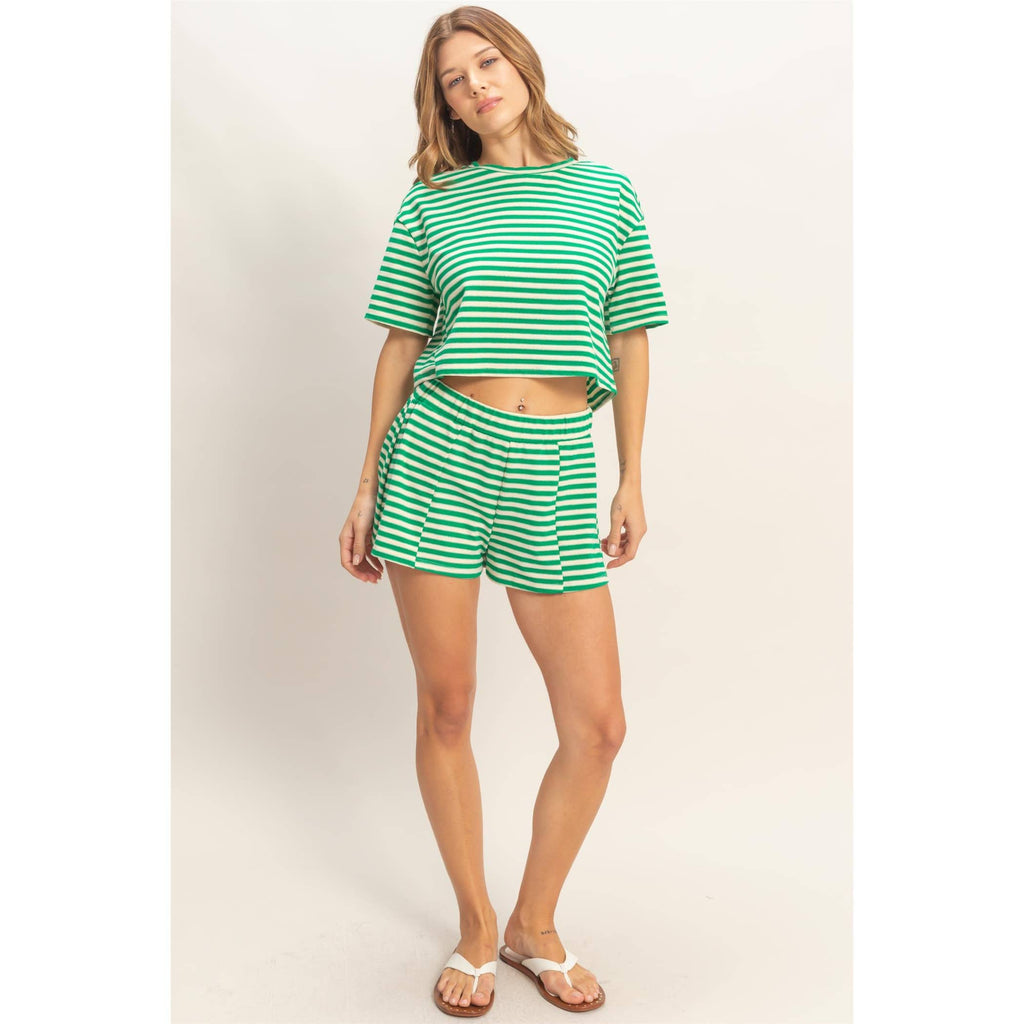 Blue Striped Crew Neck Short Set