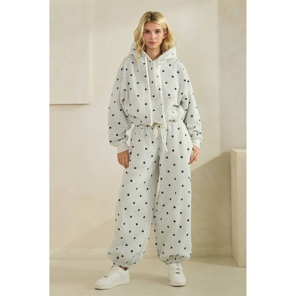 Polka Dot Bubble Hem Knit Hoodie