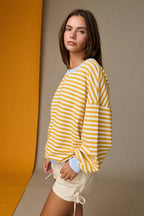 Striped Relaxed Fit Pullover: Yellow