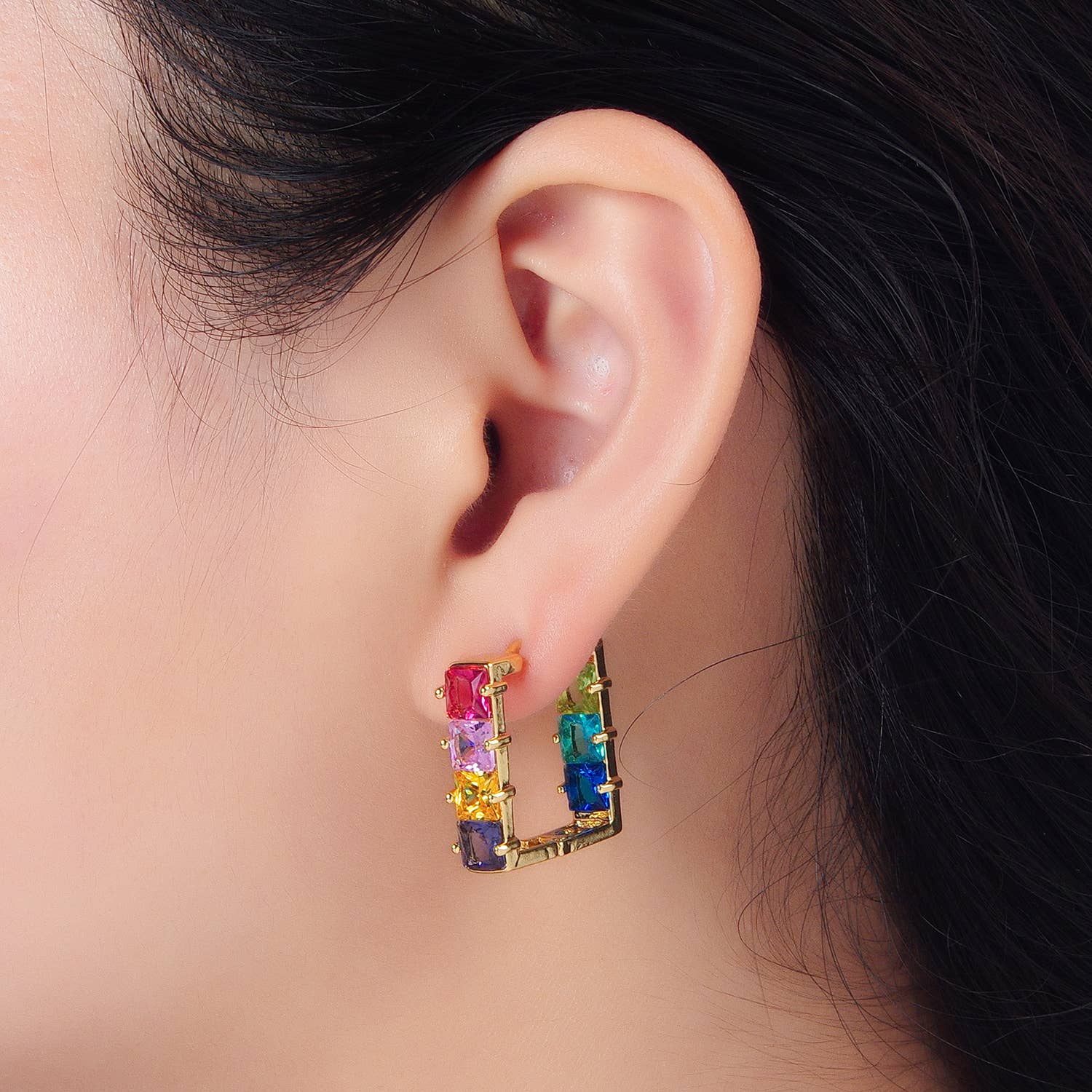Gold Filled Multicolor Square Hoops