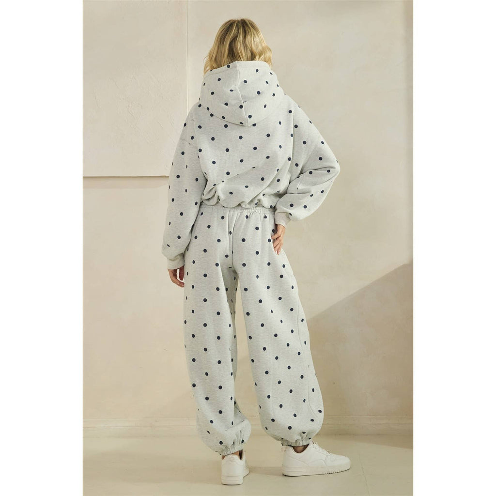 Polka Dot Bubble Hem Knit Hoodie