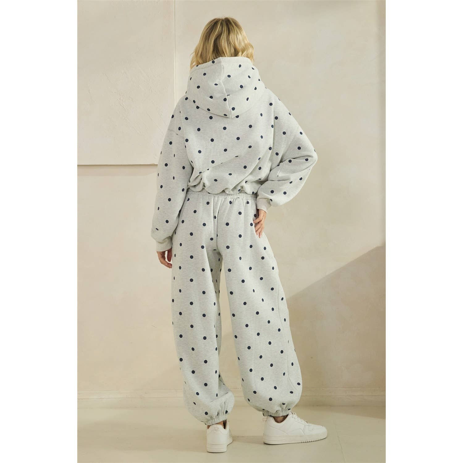 Polka Dot Bubble Hem Knit Hoodie