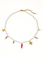 Gold Non-Tarnish Chili Charm Pearl Necklace
