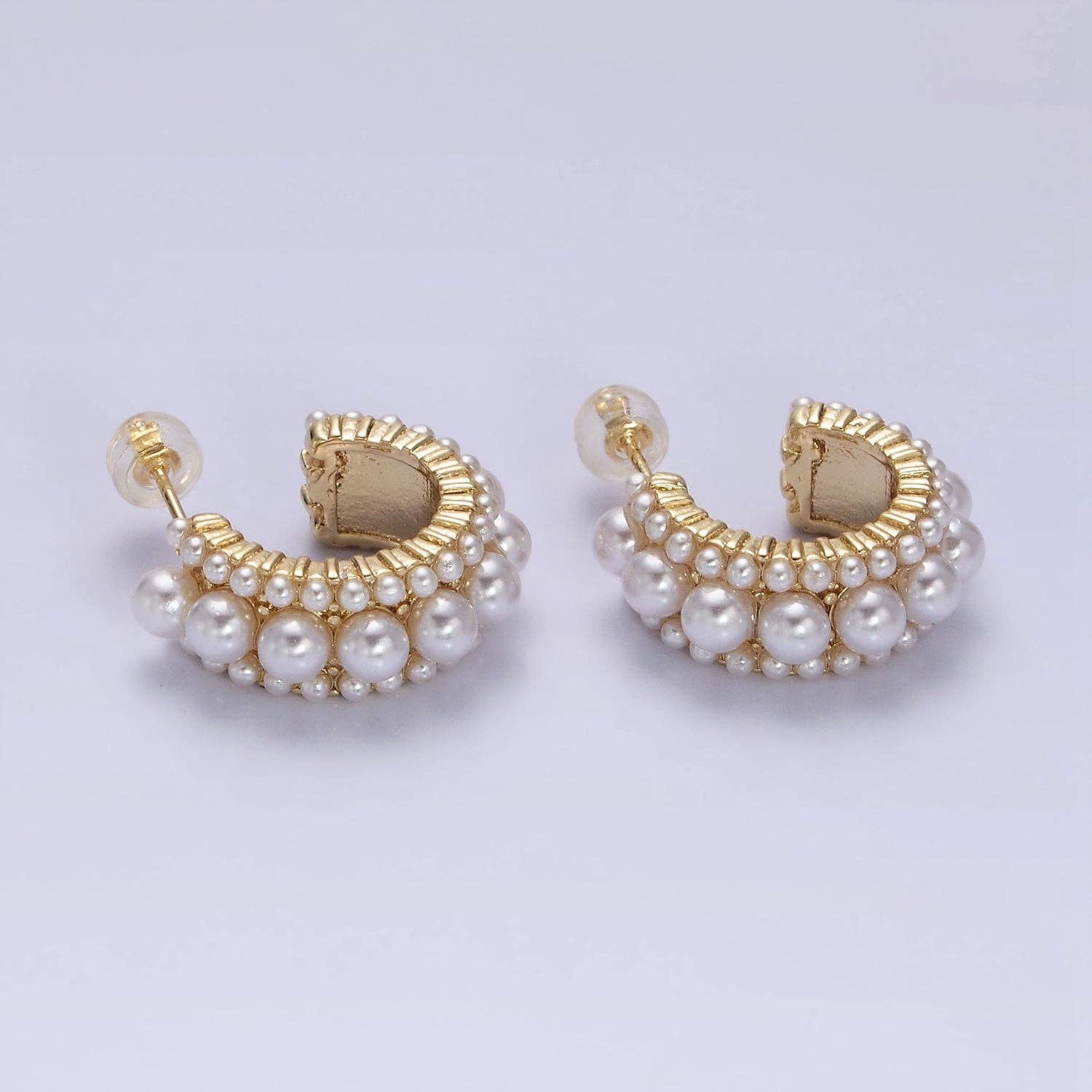 Gold Filled Triple Pearl Lined Hoops