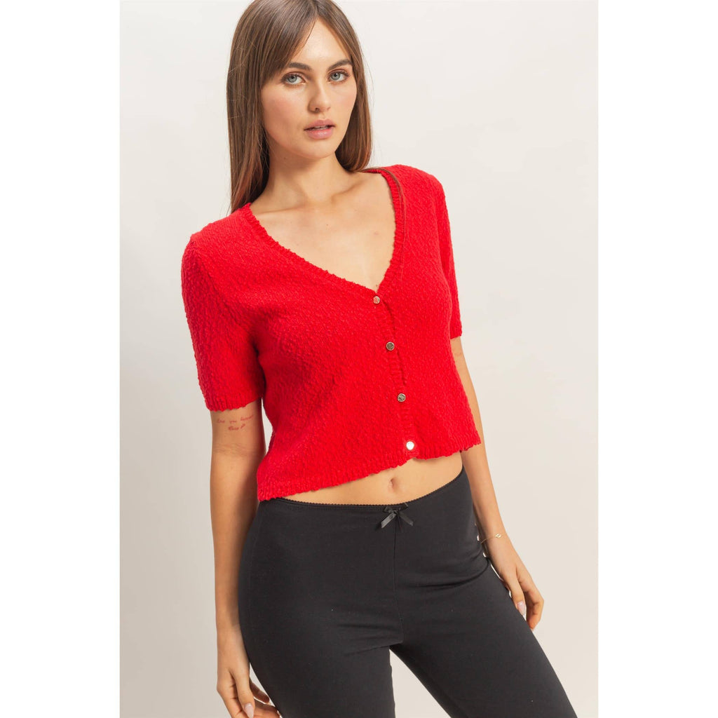 Bright Red Cropped Cardigan