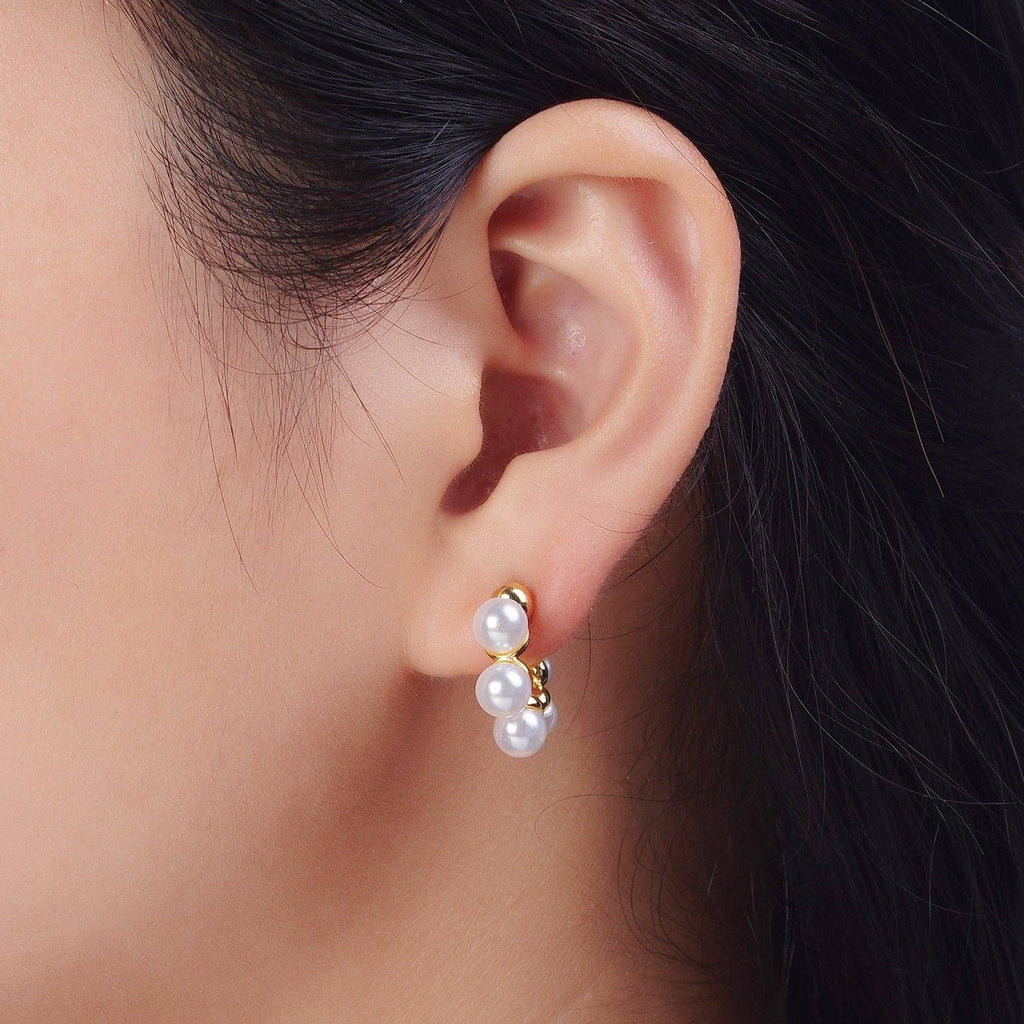 24K Gold Filled Round Pearl Hoops