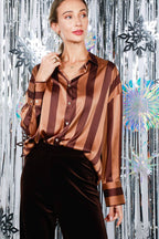 Striped Satin Top Mocha/Brown
