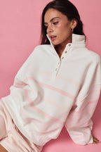 STRIPED PULLOVER SWEATER: PINK