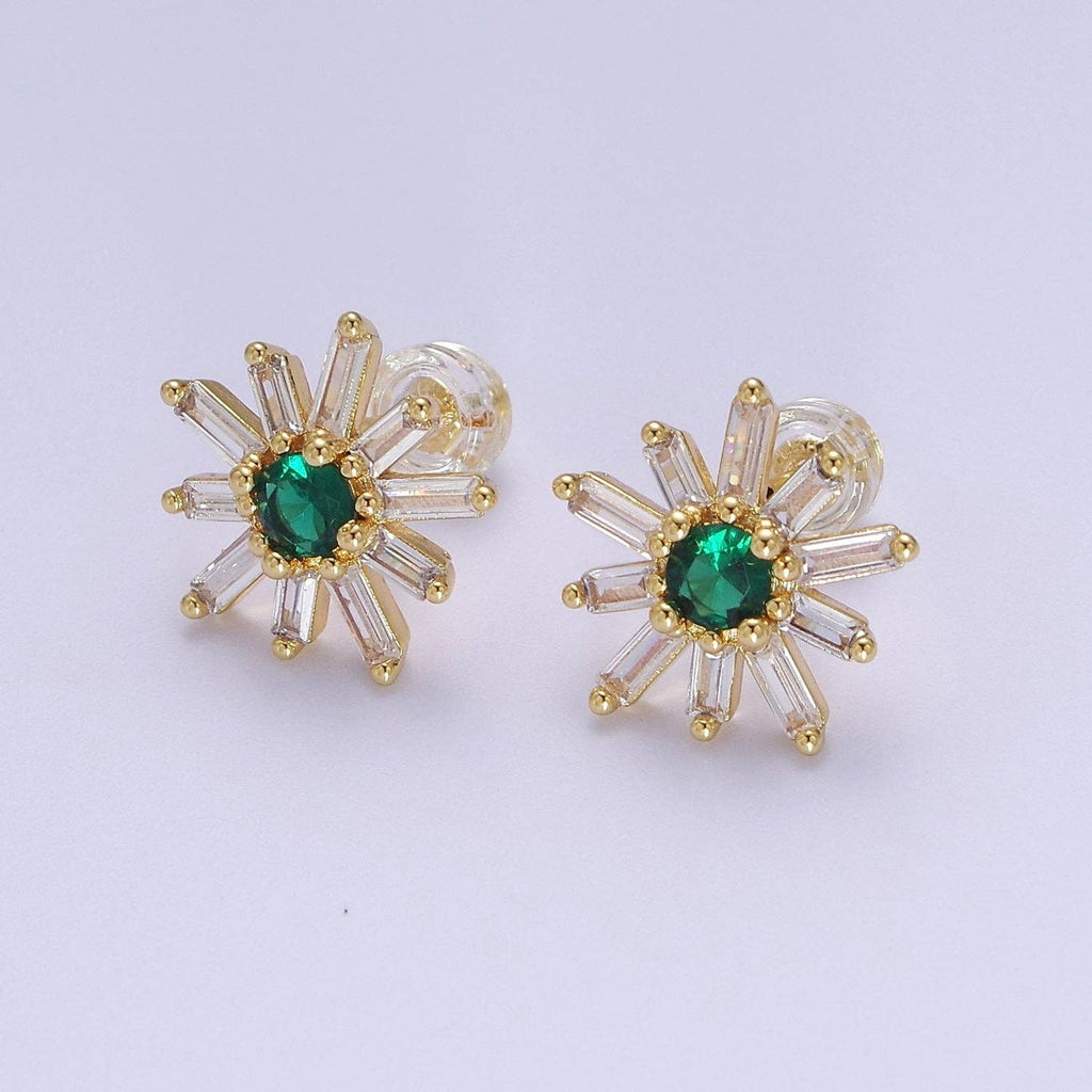 Emerald SunBurst Baguette Studs