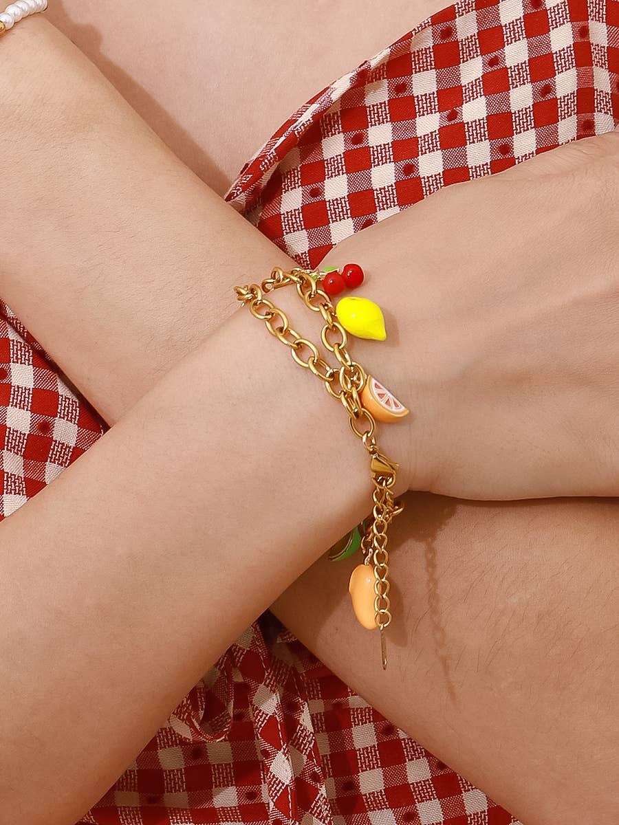 Fruity Non-Tarnish Fruit Charm Bracelet