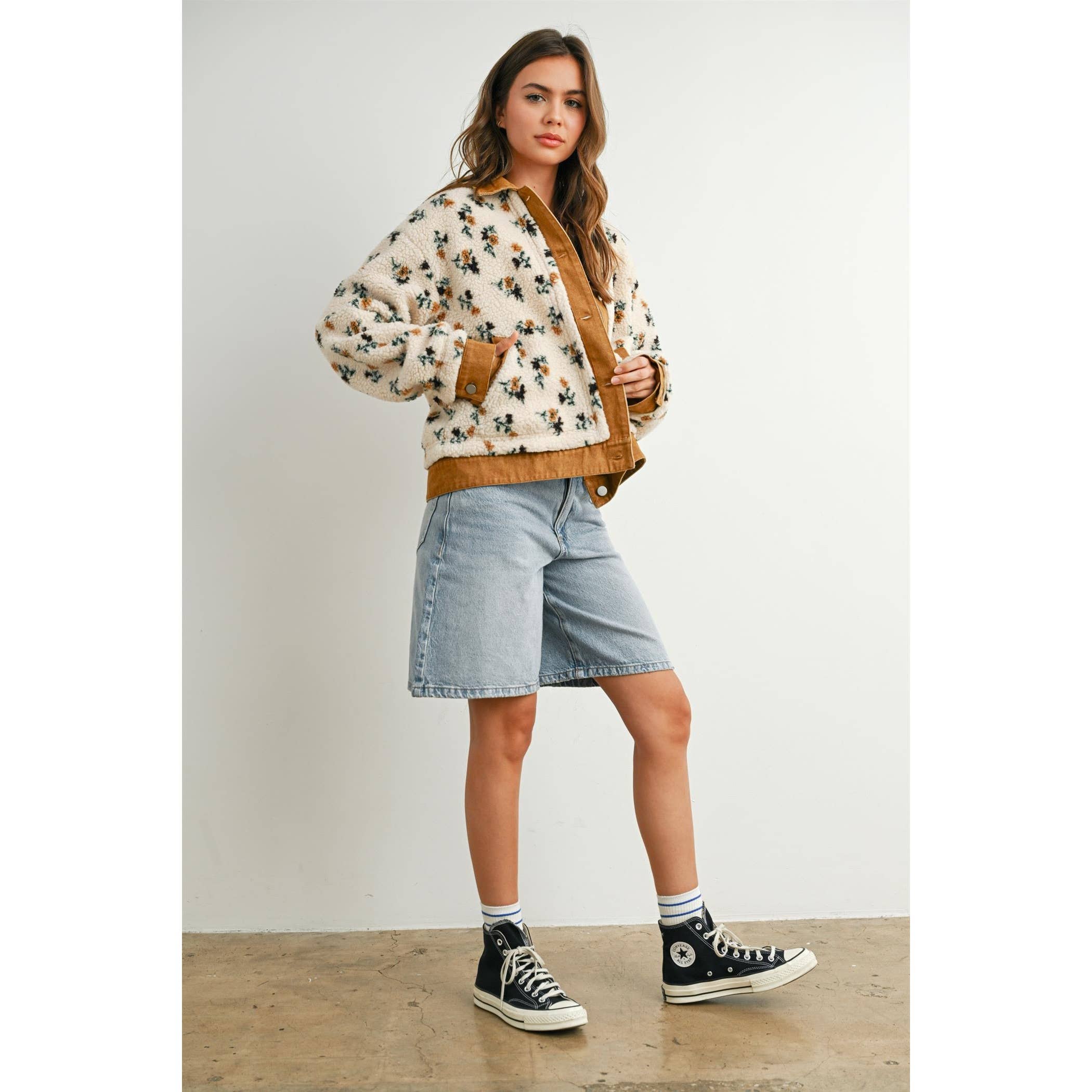 Floral Collared Button-Down Jacket