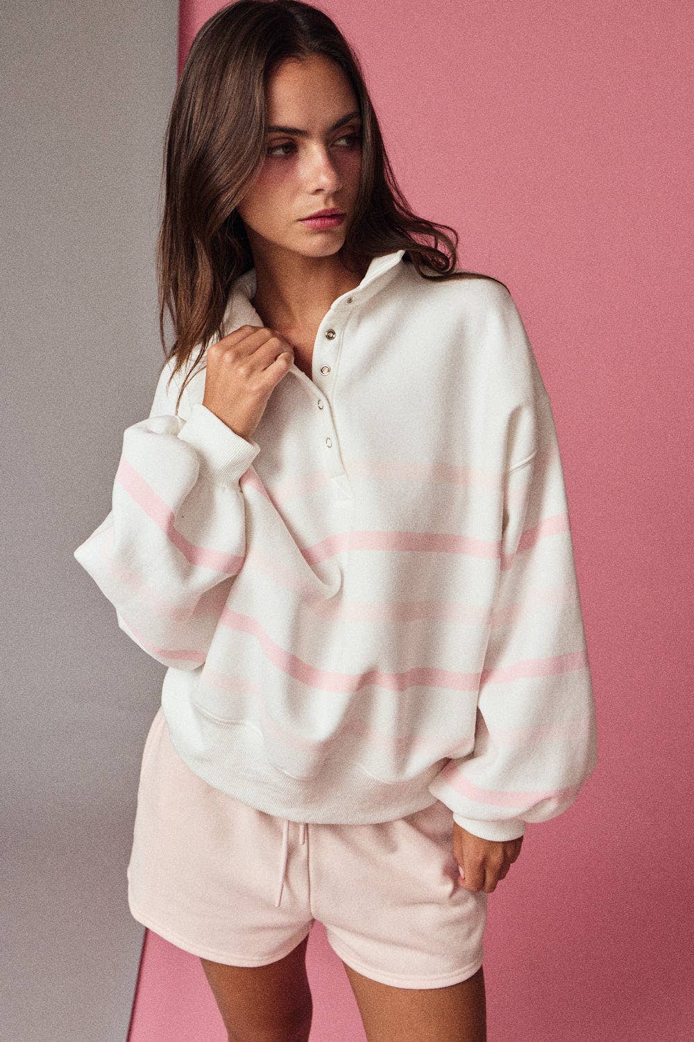 STRIPED PULLOVER SWEATER: PINK