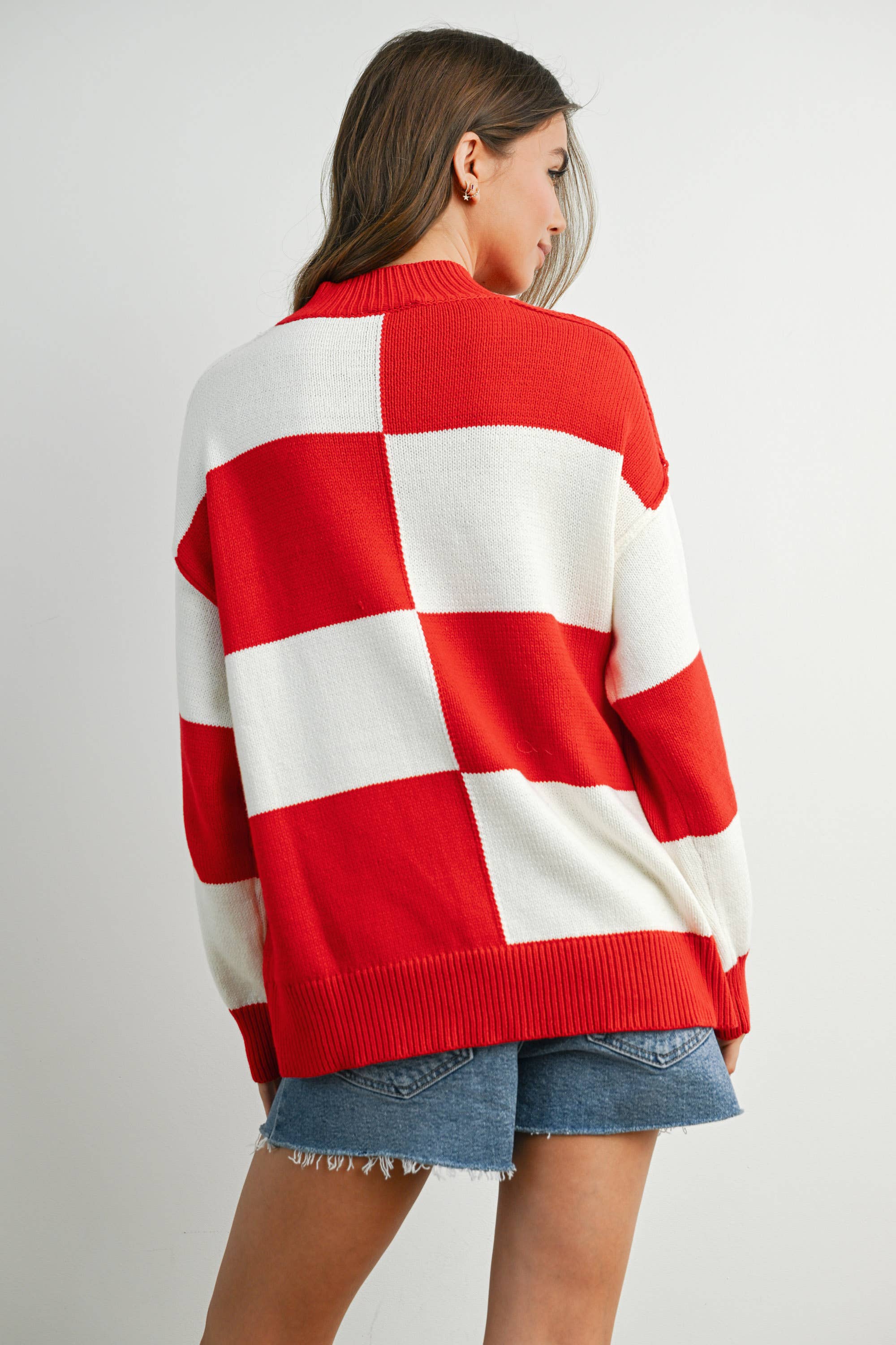 Trendy Checkered Sweater -TAUPE / IVORY