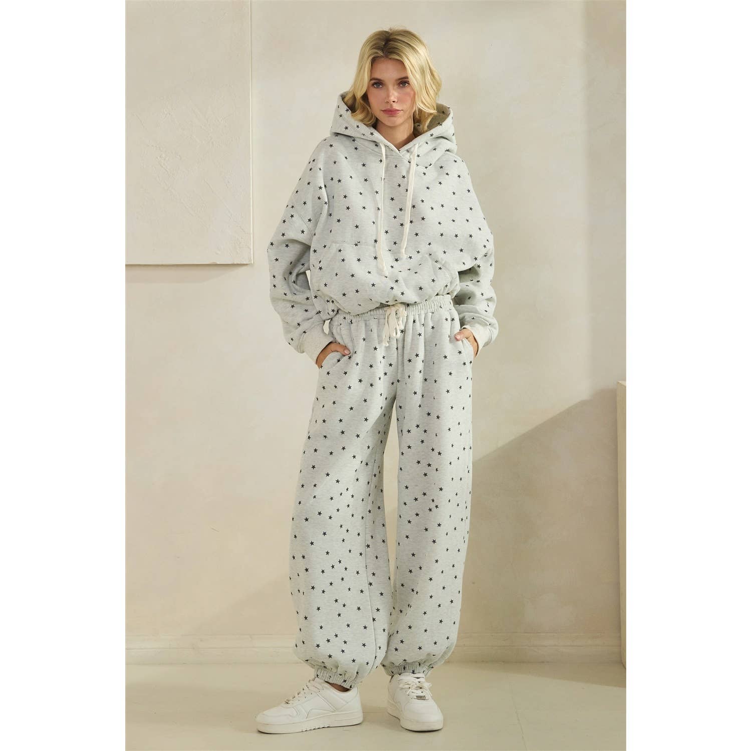Polka Dot Bubble Hem Knit Hoodie