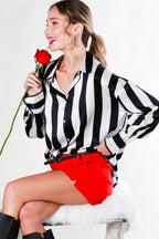 Striped Satin Top Mocha/Brown