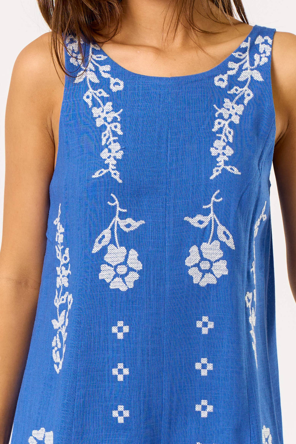 Linen Floral Embroidered Romper