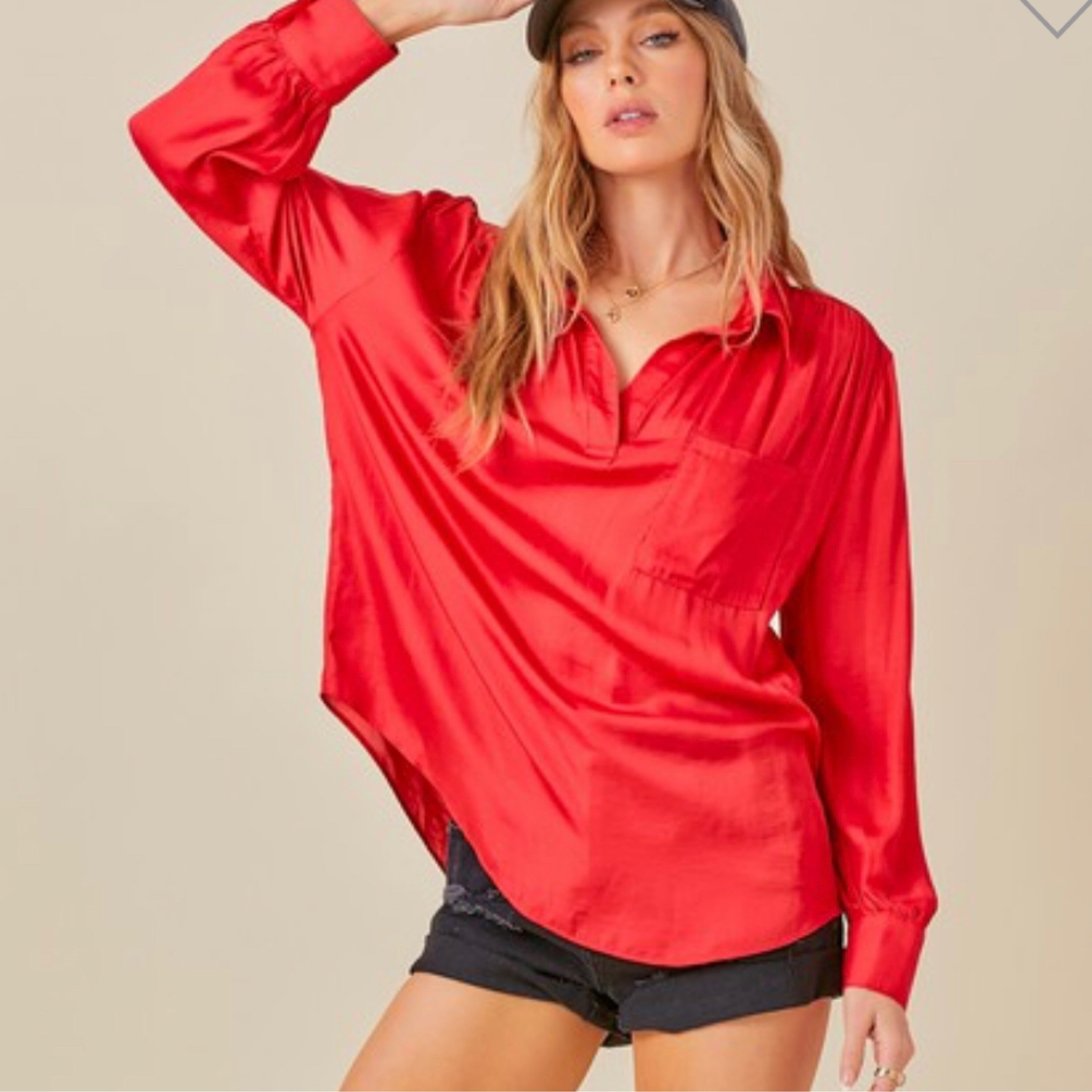 Bright Red Satin Top