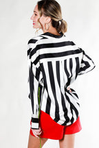 Striped Satin Top Mocha/Brown