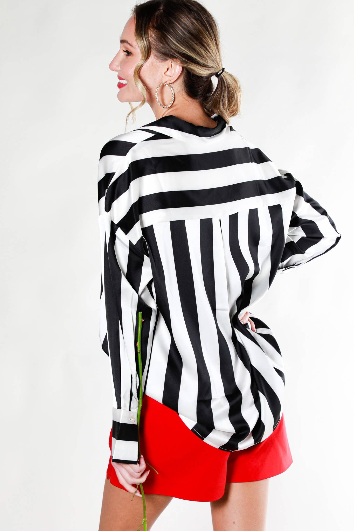 Striped Satin Top Mocha/Brown