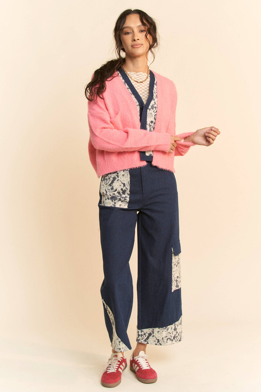 SOLID LONG SLEEVE LOOSE FIT POCKETS CARDIGAN: BUBBLE PINK, S