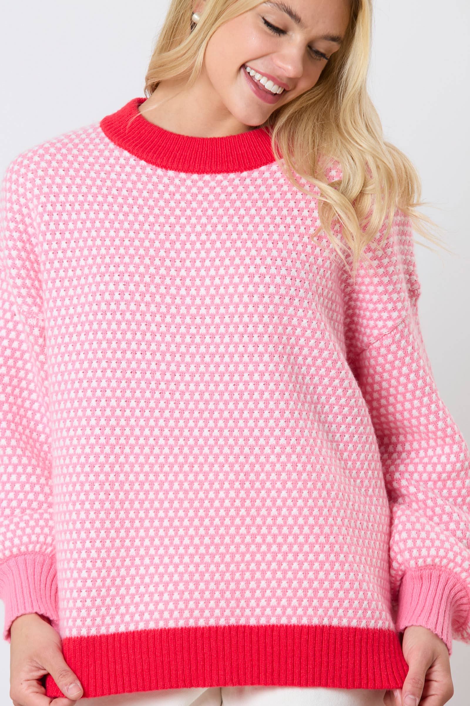 Pink & Red Cable Sweater