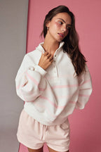 STRIPED PULLOVER SWEATER: PINK