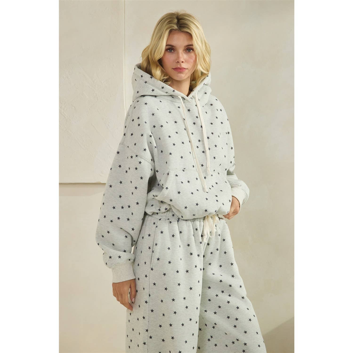 Polka Dot Bubble Hem Knit Hoodie