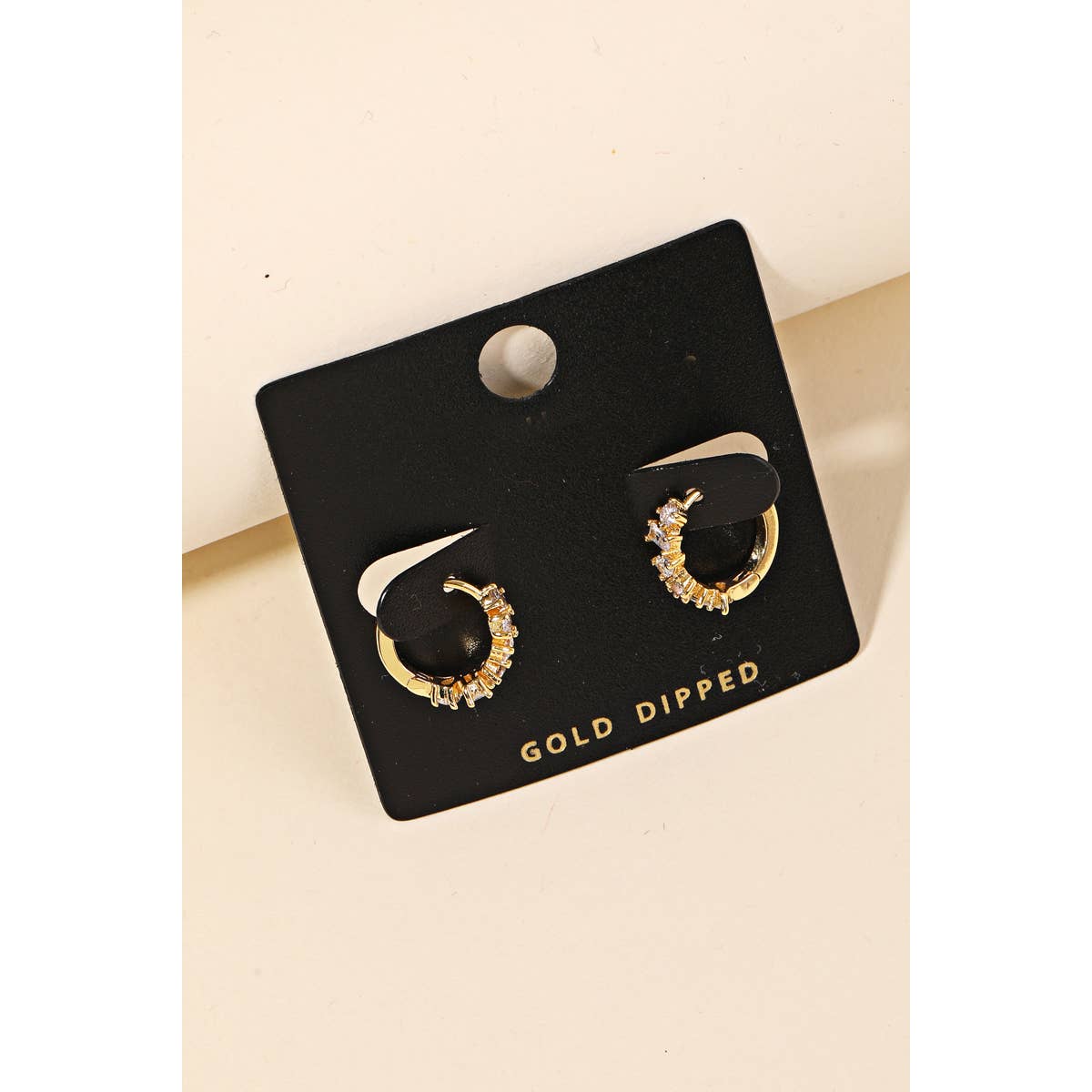 Gold Dipped Mini Rhinestone Huggie Earrings