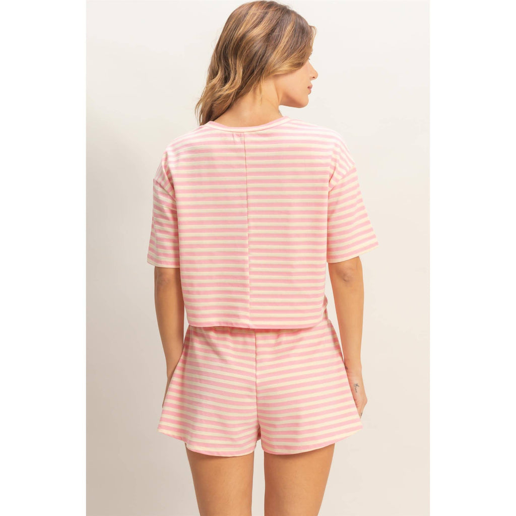 Blue Striped Crew Neck Short Set