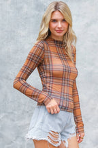 Checkered Mesh Long Sleeve
